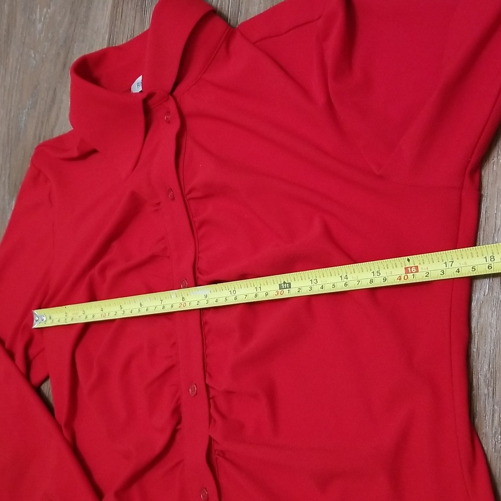 (L) Ricki's Solid Color Ruched Retro Victorian Button Down Shirt Academia - Picture 6 of 9